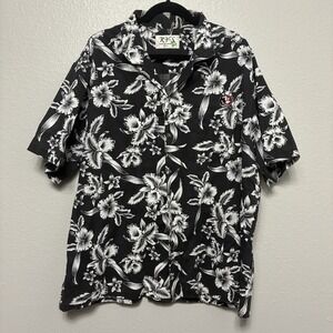 VTG‎ KY'S Made in Hawaii Black White Floral Hawaiian Shirt FSU Embroidery XL/2XL
